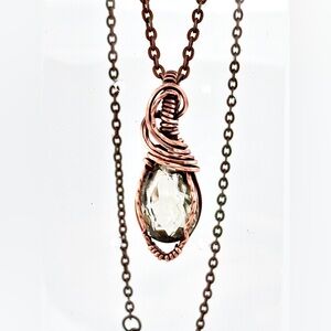 HANDMADE Prasiolite Copper Wire Wrapped Pendant Necklace, Artisan Jewelry Gift